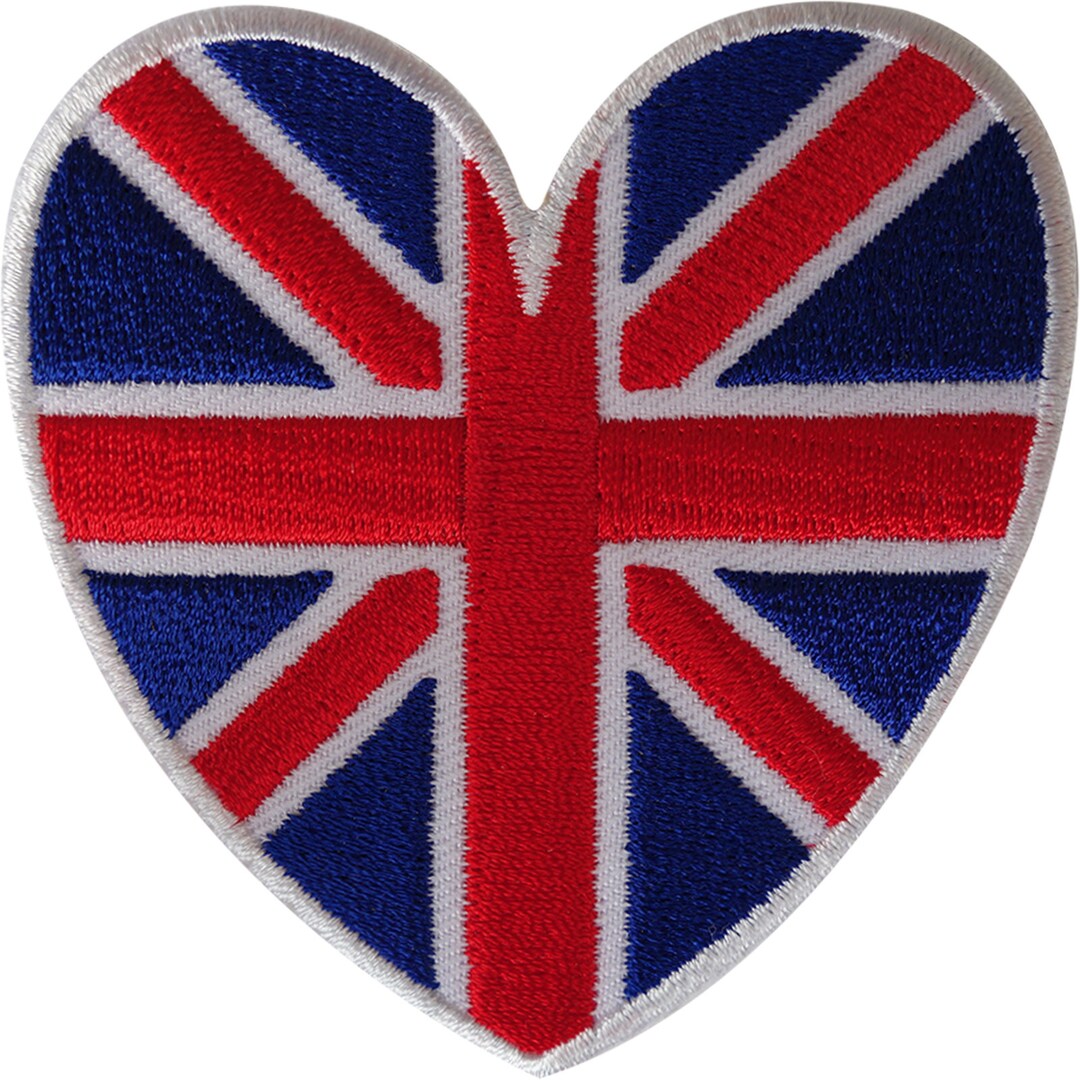 UK Flag Heart Patch Embroidered Iron Sew on Union Jack British Badge ...
