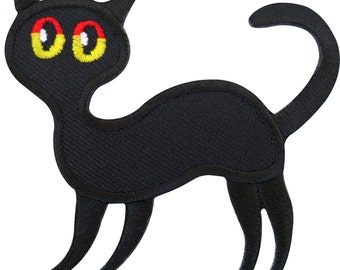 Black Cat Patch Embroidered Iron On Badge / Sew On T Shirt Bag Coat Lucky Charm