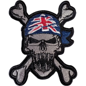 Union Jack Bandana Skull Crossbones Patch Iron Sew On UK Flag Embroidered Badge