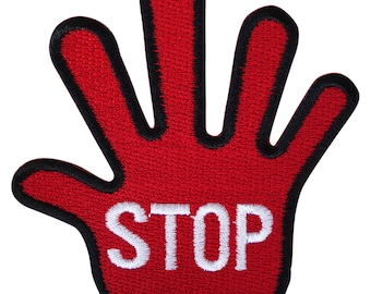 Stop Patch Eisen auf Nähen Handzeichen Symbol gesticktes Abzeichen Stickerei Applikation