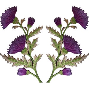 Pair of Purple Thistle Flower Patches Iron Sew On Shirt Bag Flowers Patch Badge