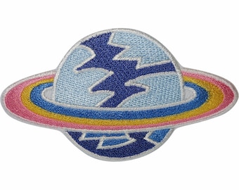Rainbow Planet Patch Iron On Sew On NASA Space Star Embroidered Badge Applique