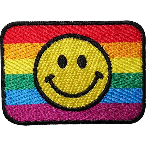 Rainbow Happy Yellow Smiley Face Patch Iron On Sew On Embroidered Badge Applique