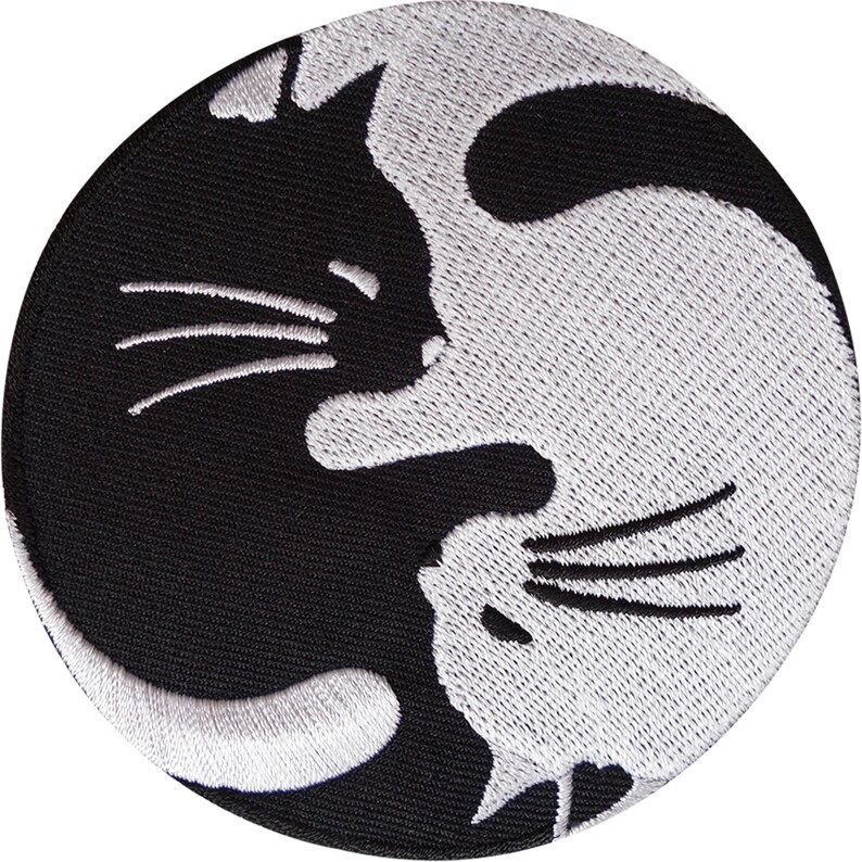 Patch Brodé Yin Yang Chat - À Coudre Ou à Repasser, Diamètre 8 Cm - Pour Vêtements, Sacs, Customisation - 2