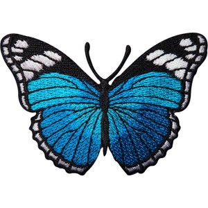 Turquoise Blue Butterfly Embroidered Iron / Sew on Patch Jeans