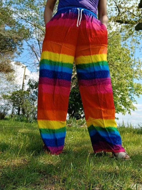 Rainbow Harem Pants Baggy Genie Hippie Yoga Womens Bali Rayon
