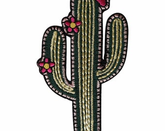 Pink Flower Cactus Patch Iron Sew On Plant Embroidered Badge Embroidery Applique