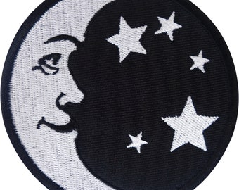 Black White Moon Star Patch Iron On Sew On Embroidered Badge Embroidery Applique