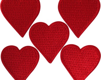 5 X Small Red Love Heart Patches Iron Sew On Clothes Bag Embroidered Badge Patch