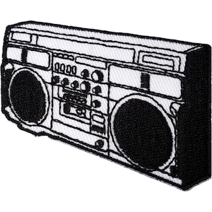 Radio Stereo Patch Iron Sew On Embroidered Badge 1980 Retro Music Player Boombox