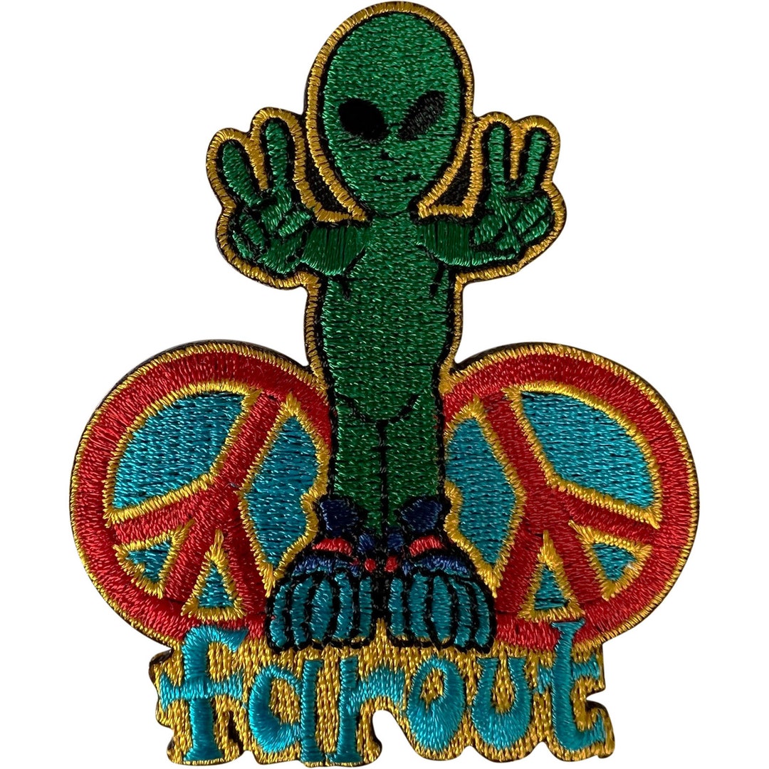 Alien Peace Sign Symbol Patch Iron Sew on Clothes Jeans Hippie ...