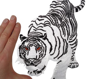 Big Large White Tiger Iron On Patch Sew On Jacket Animal Cat Embroidered Badge