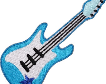 Blue Electric Guitar Embroidered Iron / Sew On Patch Rock Music Shirt Bag Badge