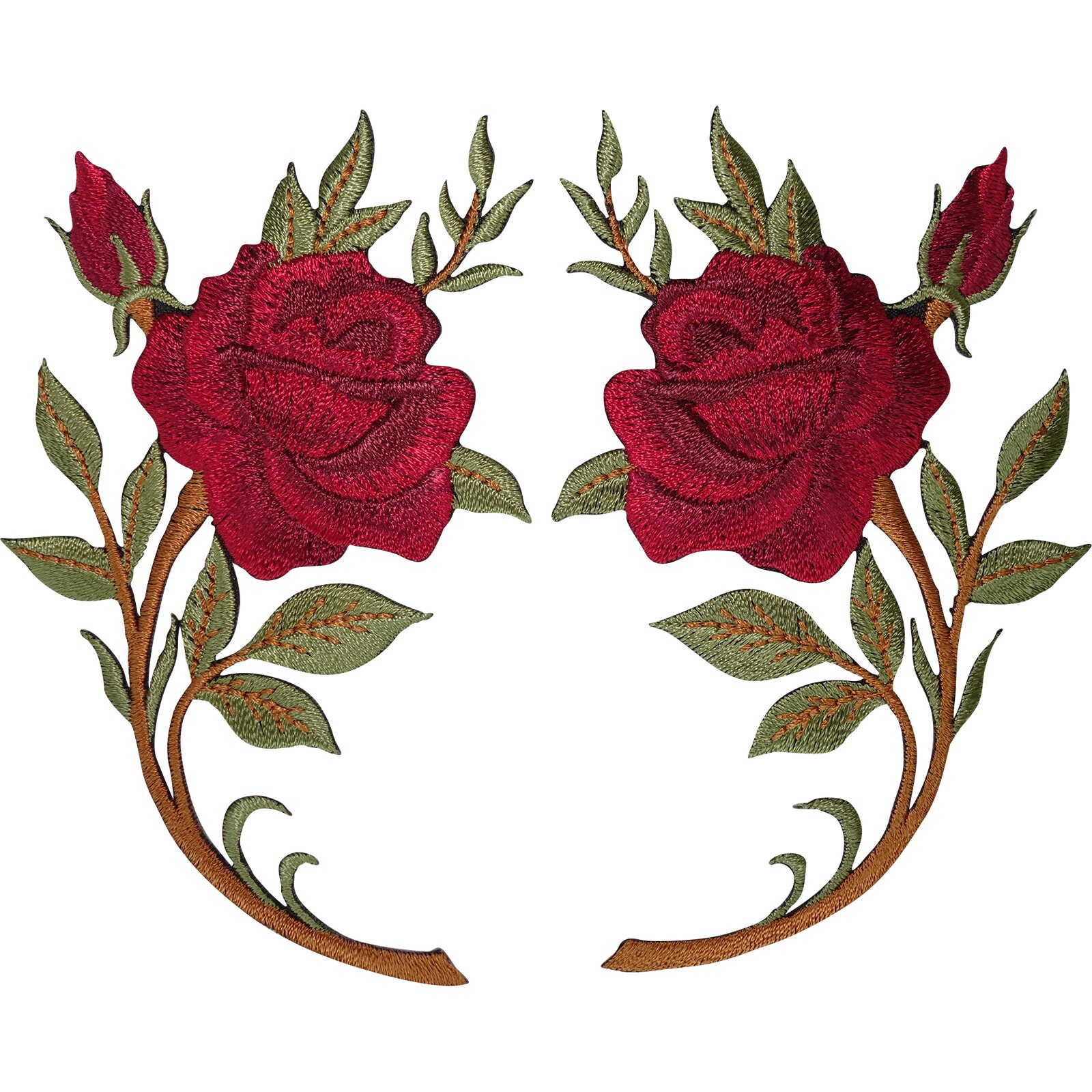 Pair of Red Roses Patches Iron On Sew On Embroidered Rose Flower Patch Badge Pair of Red Roses Patches Iron On Sew On Embroidered Rose Flower Patch Badge