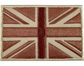 Écusson drapeau britannique marron en fer à repasser, badge brodé armée Union Jack