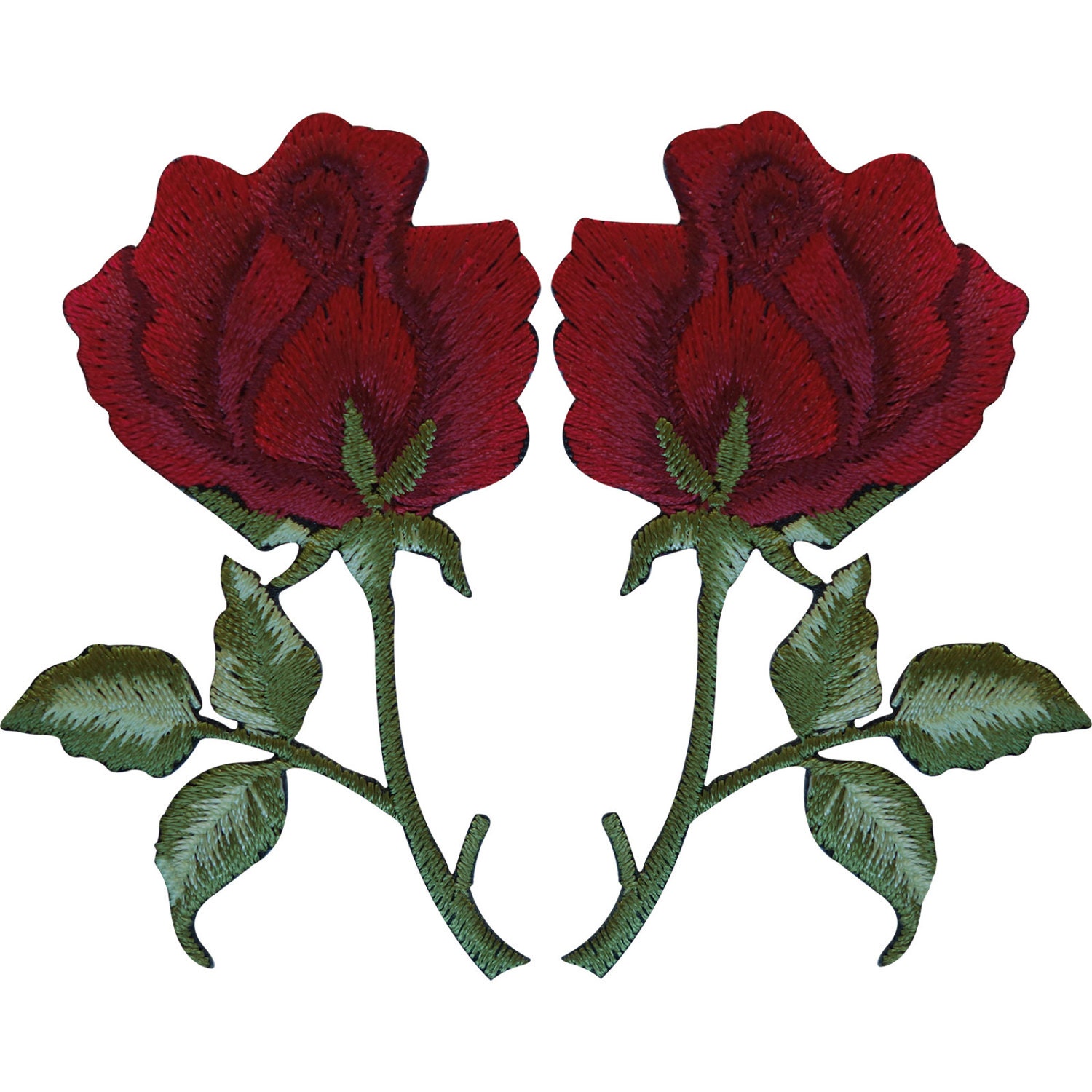 Pair of Red Roses Patches Iron On Sew On Embroidered Rose Flower Patch Badge Pair of Red Roses Patches Iron On Sew On Embroidered Rose Flower Patch Badge