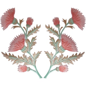 Paar Pfirsich Pink Distel Blume Patches Eisen annähen Blumen Floral Patch Badge