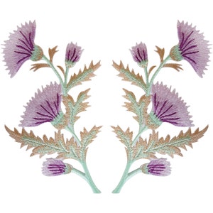 Pair of Purple Pink Thistle Flower Patches Iron Sew On Flowers Patch Badge Motif