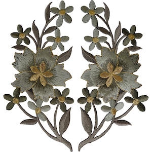Pair of Flower Patches Iron On Sew On Jeans Embroidery Flowers Embroidered Patch