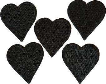 5 Small Size Black Love Heart Patches Iron Sew On Badges Embroidered Badge Patch