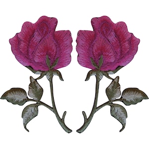 Pair of Pink Rose Patches Iron / Sew On Jacket T Shirt Jeans Flower Patch Badge