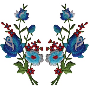 Pair of Flower Embroidered Patches Iron Sew On Floral Patch Badge Craft Applique