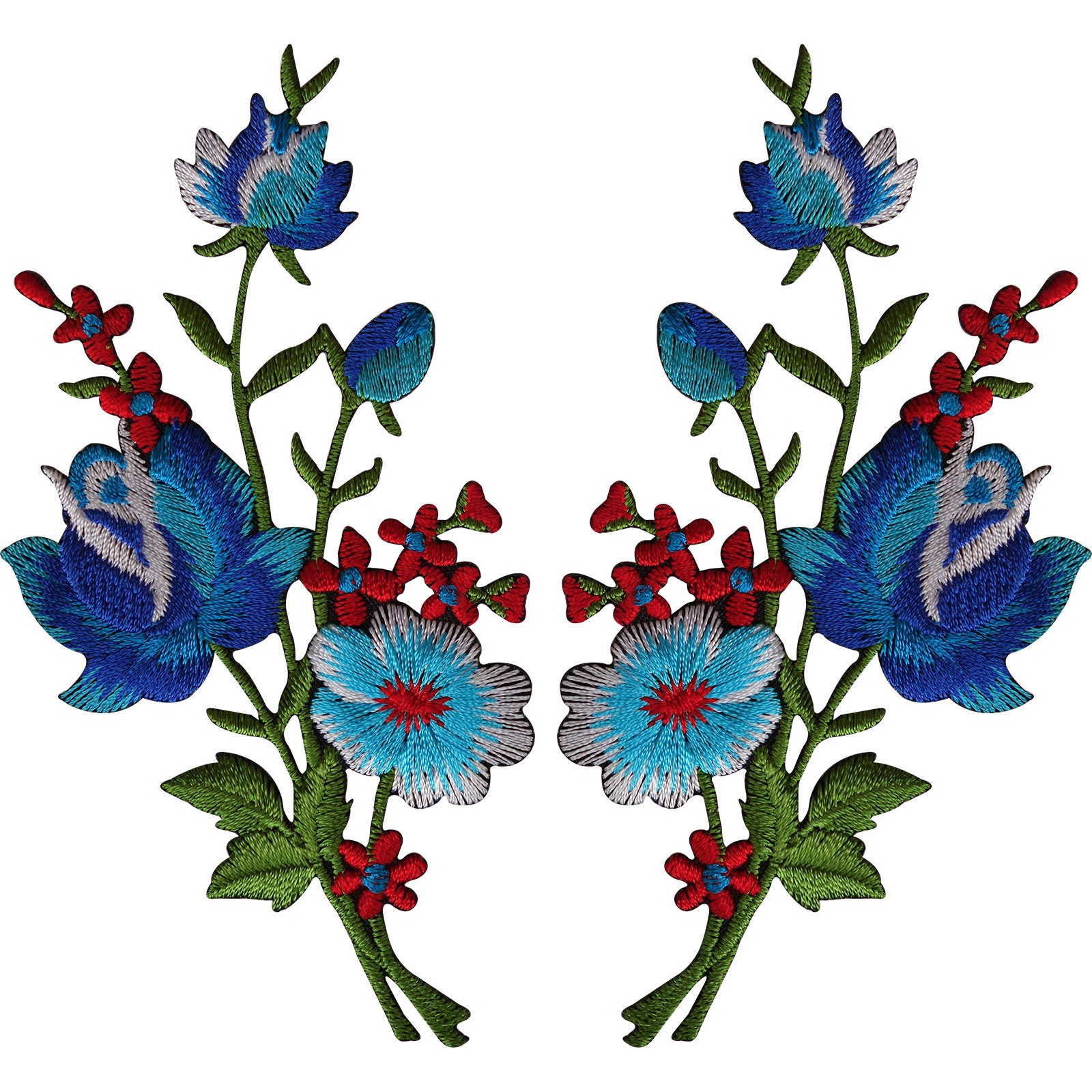 Pair of Flower Embroidered Patches Iron Sew on Floral Patch