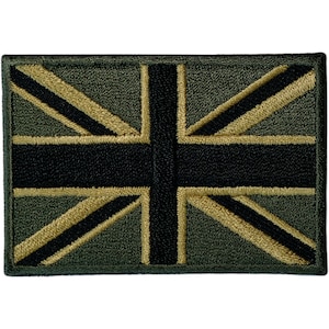 Green UK Flag Patch Iron Sew On Union Jack United Kingdom Army Embroidered Badge