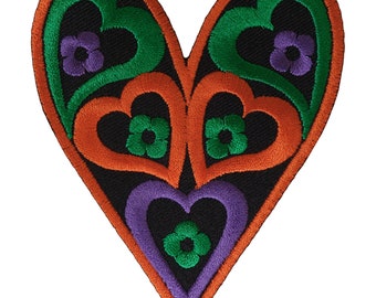 Heart Iron On Patch Sew On Embroidered Applique Hippie Flower Embroidery Badge