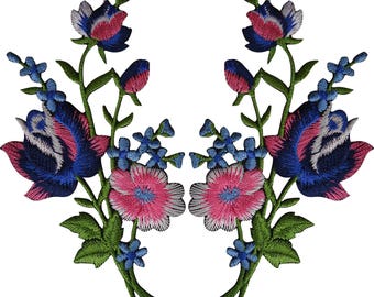 Paar Rose Blume Patches Eisen nähen auf Blumen bestickt Applikation Patch Abzeichen