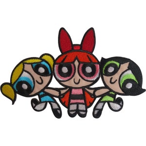 The Powerpuff Girls-patch geborduurde badge opstrijkbare T-shirtjurk Jeanstas
