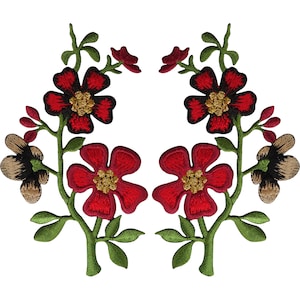 Paar rote schwarze Blume Patches Eisen auf Nähen auf Blumen bestickt Patch Abzeichen