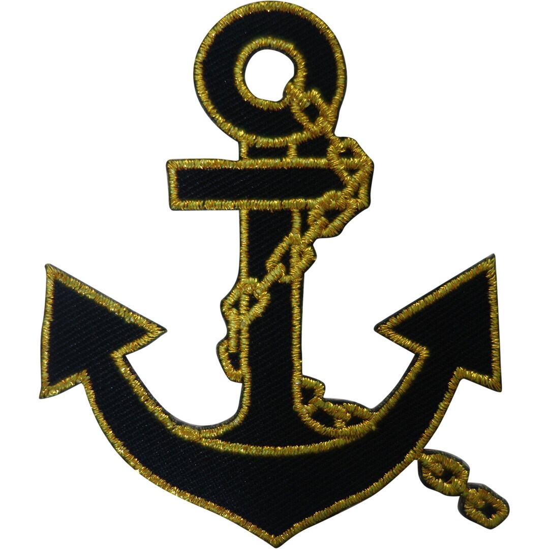 Iron On Nautical Anchor Patch Appliqué Black Gold - Foto 6