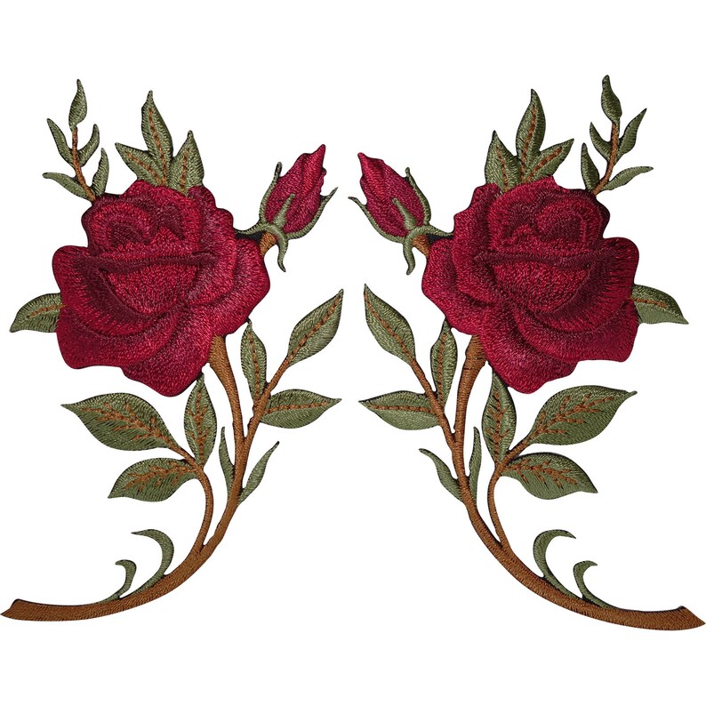 Coppia Di Patch Ricamati A Ferro O Da Cucire - Rose Arancioni, Dimensioni 4.5 X 7 Cm - 3