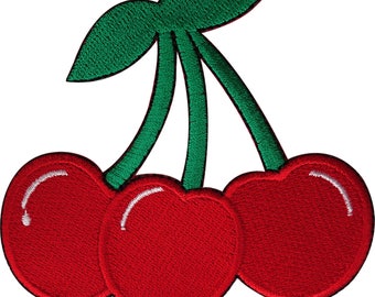 Cherries Patch Embroidered Iron On Sew On Clothes Rockabilly Cherry Fruit Badge