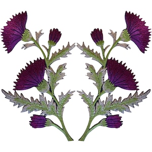 Pair of Purple Thistle Flower Patches Iron Sew On Embroidery Patch Badge Flowers
