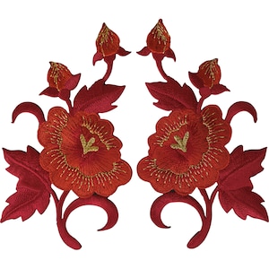 Paar Rote Blumen Aufnäher Jeans Bestickter Aufnäher Blumen