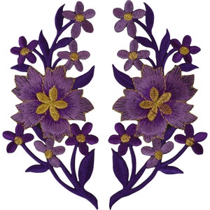 Pair of Flower Patches Iron Sew On Clothing Jeans Flowers Embroidery Patch Badge