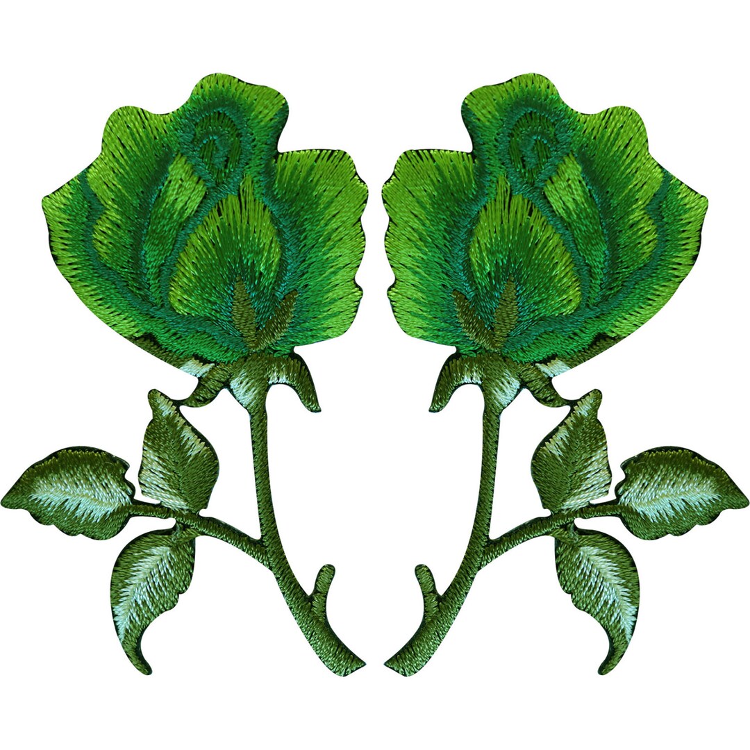 Rose Line Patch Pair of Green Rose Patches Iron on Sew on Embroidered Roses Flower ...