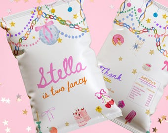 Whimsical Birthday Chip Bag Template, Editable Girl 2nd Birthday Party Favors (Printable Instant Download)