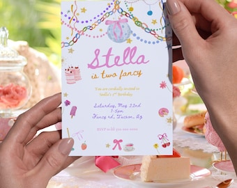 Dos elegantes plantillas de invitación de cumpleaños para el segundo cumpleaños de una niña (descarga digital)