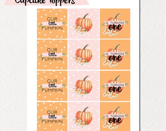 Pumpkin Cupcake toppers, Little pumpkin birthday party, pumpkin printable cupcake toppers, first birthday pumpkin tags