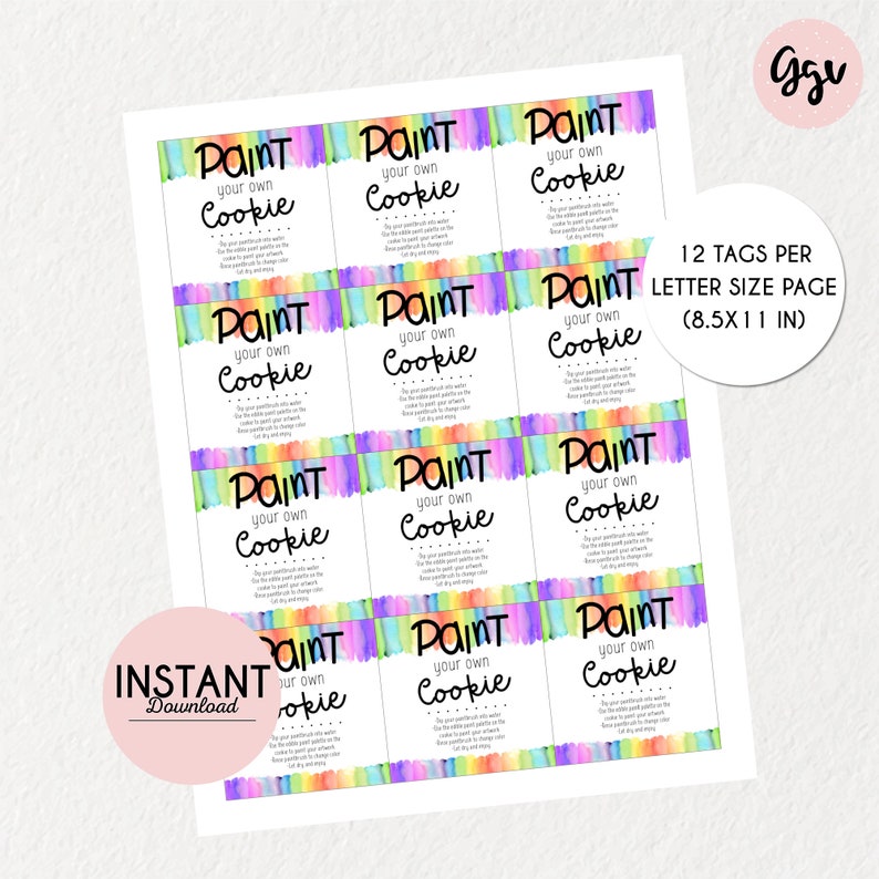 Paint Your Own Cookie Tags: Printable Cookie Instruction Cards (Digital Download) image 4