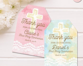 FIRST HOLY COMMUNION favor tags, thank you tags, communion sticker, personalized tags, baptism favor tags, printable thank you tags