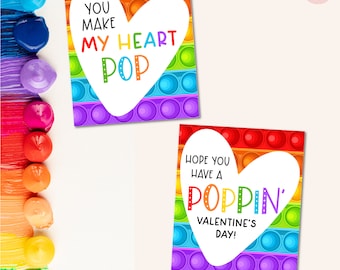 Pop It Valentine's Day Tag: Rainbow Heart Printable (Digital Download)