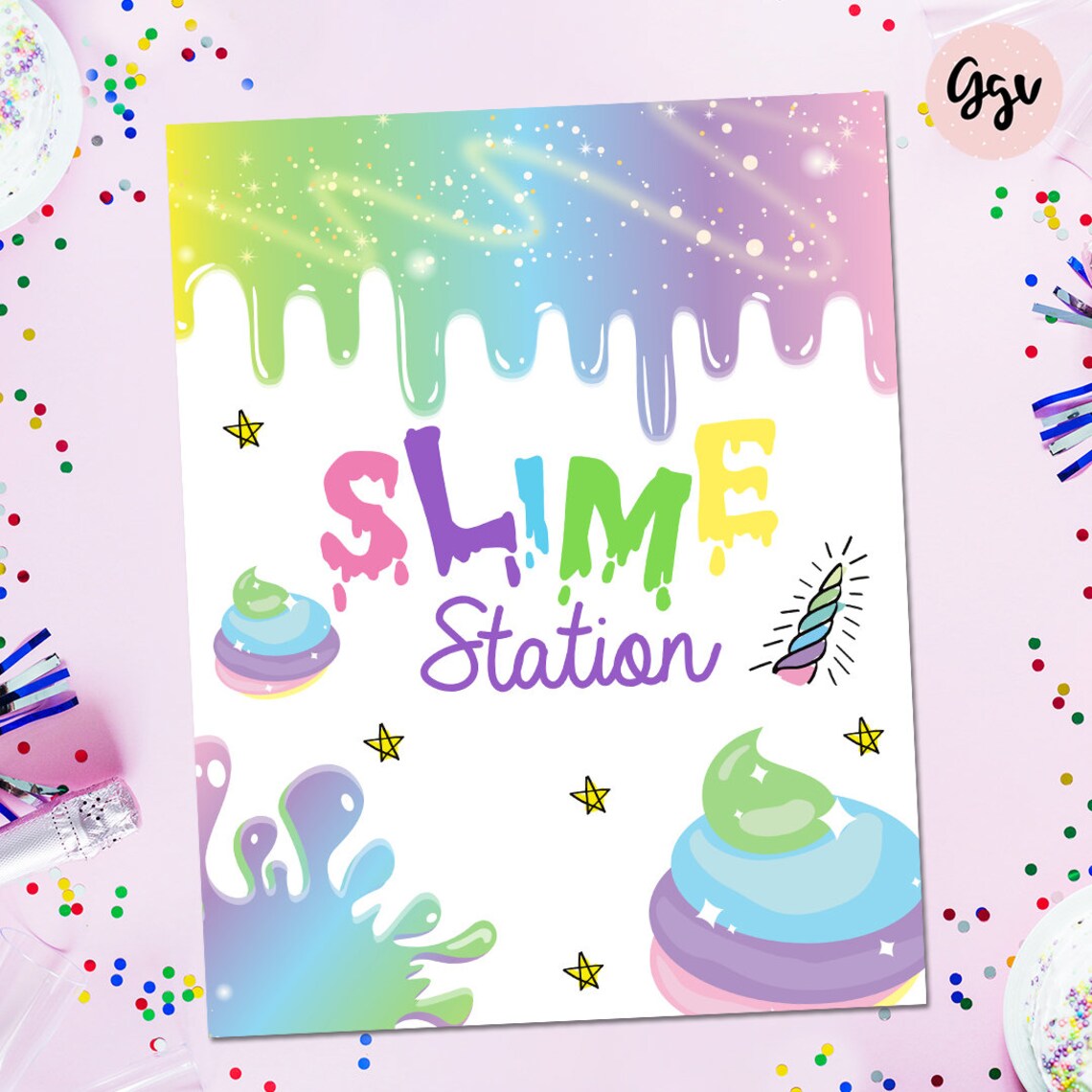 SLIME STATION SIGN Printable Slime Party Decor Glitter | Etsy