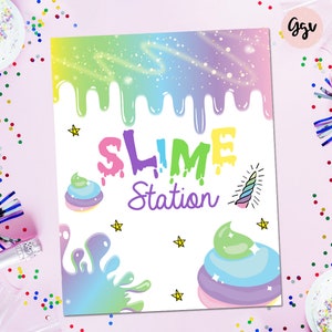 Unicorn Slime Station Sign: Pastel Birthday Party Decor (Digital Download) SL01