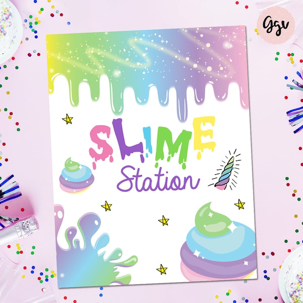SLIME STATION SIGN, printable slime party decor, glitter slime, unicorn slime, slime birthday, pastel slime, SL01