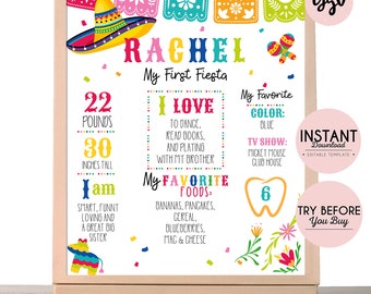 Fiesta First Birthday Milestone Sign: Editable Template (16x20'') MF01