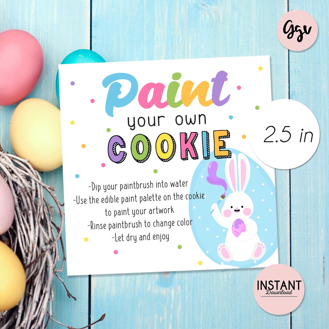 Printable Paint Your Own Easter Cookie Tag Pyo Easter Cookie Etsy